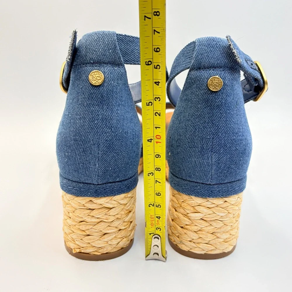 Vince Camuto Meterry Denim Espadrille Platform Sandals Blue Indigo Womens 9 Chic